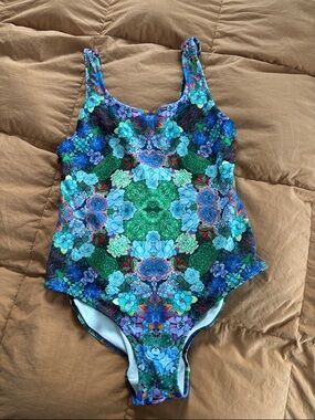 Floral Kaleidoscope One-Piece Swimsuit - Green & Blue
